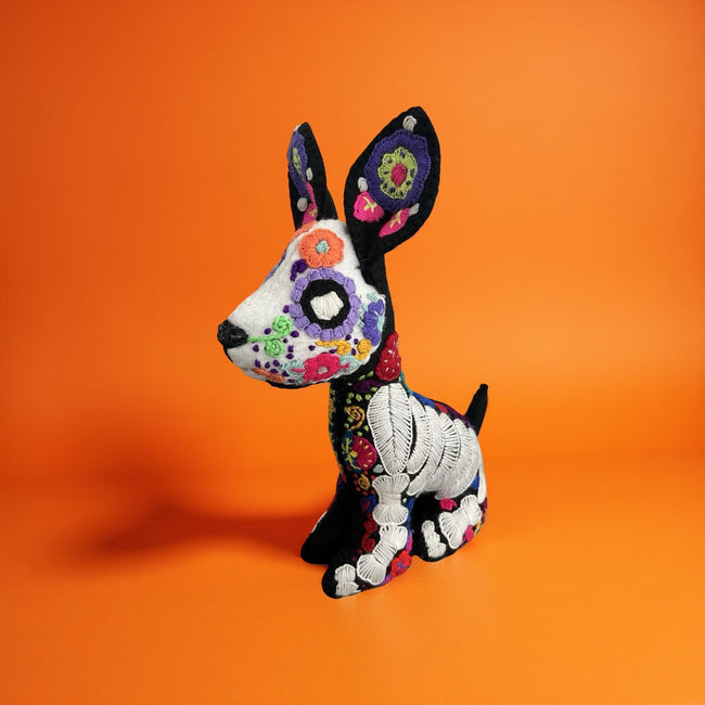 Embroidered xoloitzcuintli calaca - FolkProject