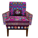 Marcela armchair featuring vintage Guatemalan Maya textiles face
