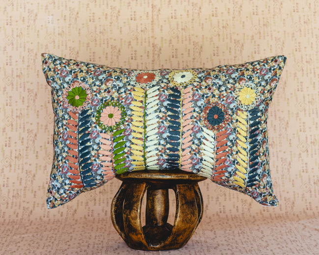 Embroidered Sofia lumbar pillow - FolkProject
