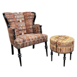 Magdalena wingback chair and ottoman three-quarter view ottoman in side- FolkProject