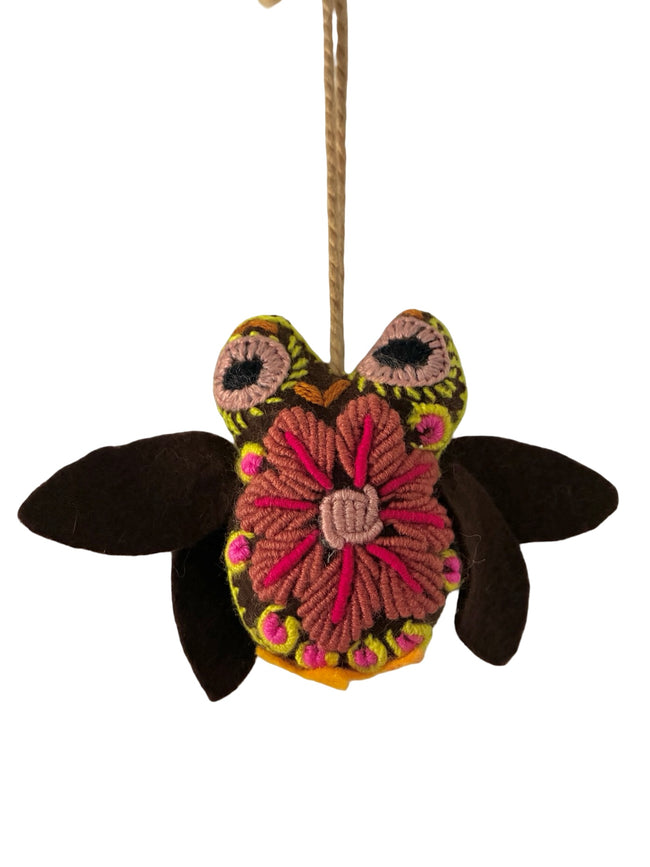 Handcrafted embroidered owl ornament - FolkProject