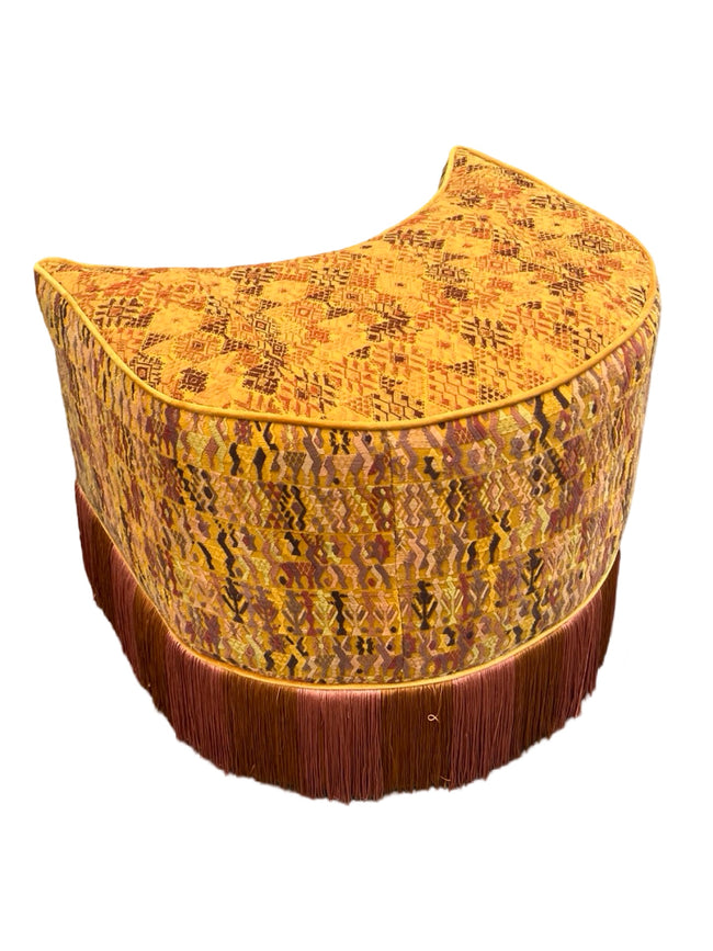 Sol y Luna stool featuring vintage Guatemalan Maya textiles, handcrafted locally in California- FolkProject
