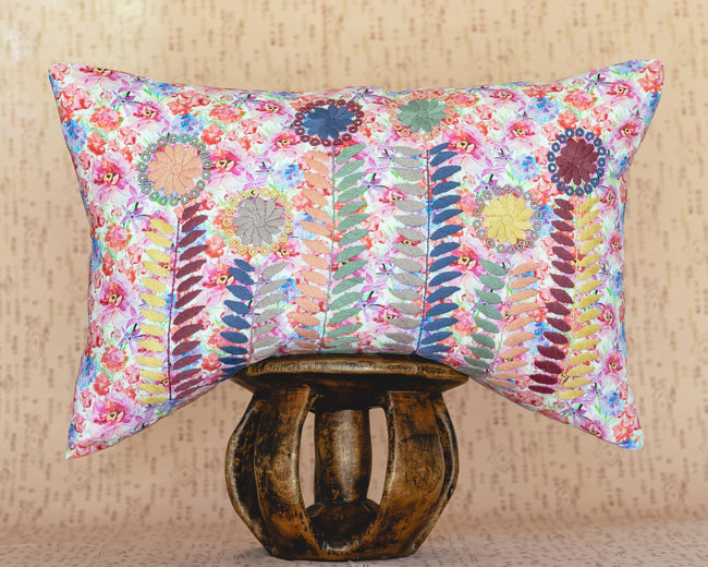 Embroidered Sofia lumbar pillow - FolkProject