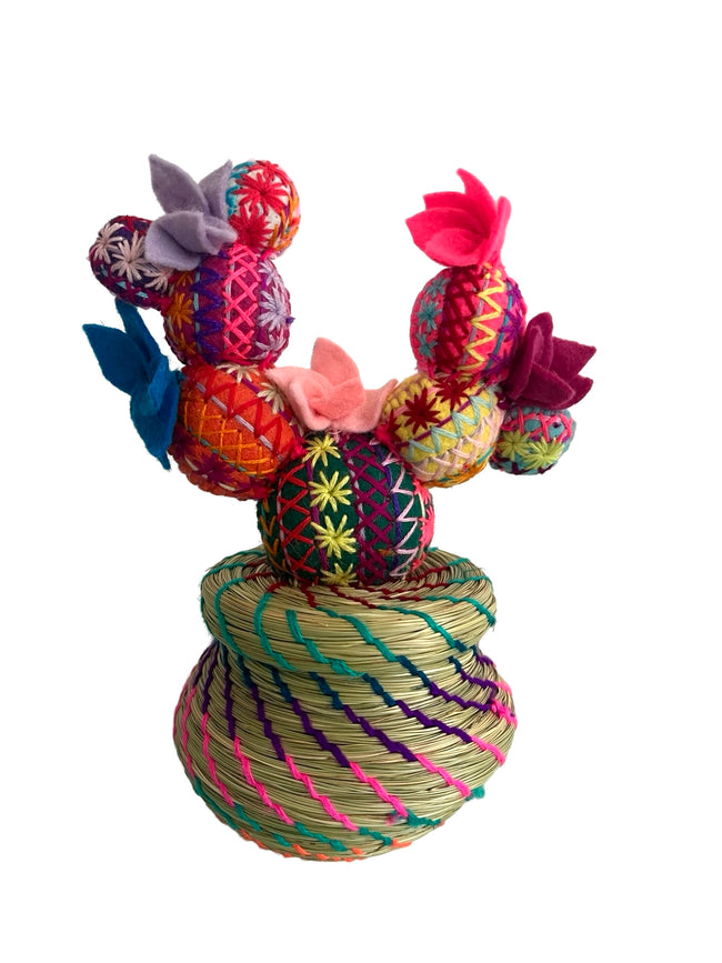 Embroidered Nopal Cactus Basket Small -