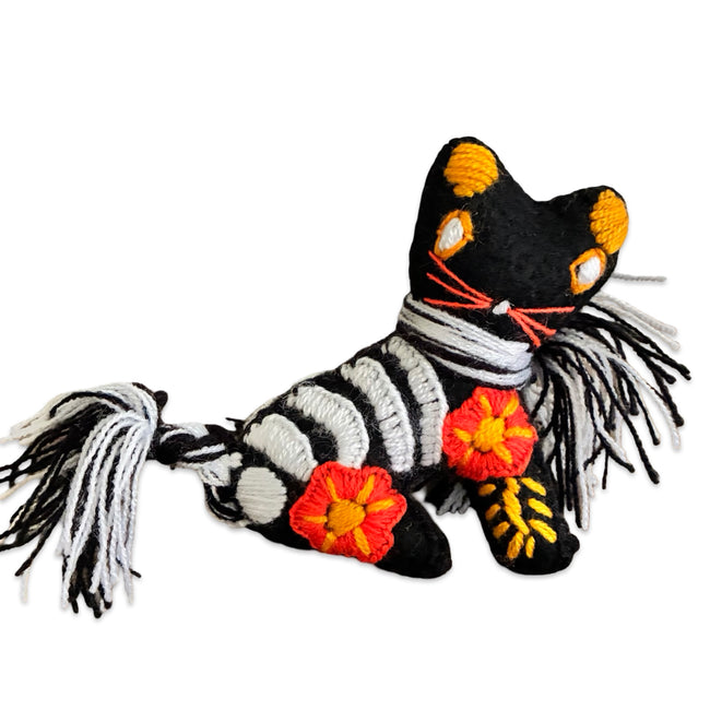 Embroidered Felt Day of the Dead Cat Ornmanent