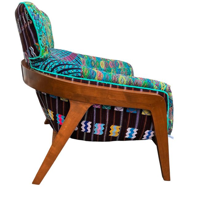 Lourdes armchair featuring vintage Guatemalan Maya textiles, handcrafted locally in California- FolkProject