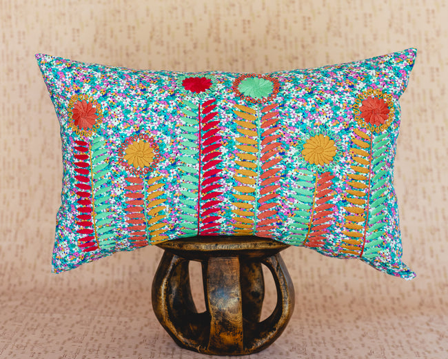Embroidered Sofia lumbar pillow - FolkProject