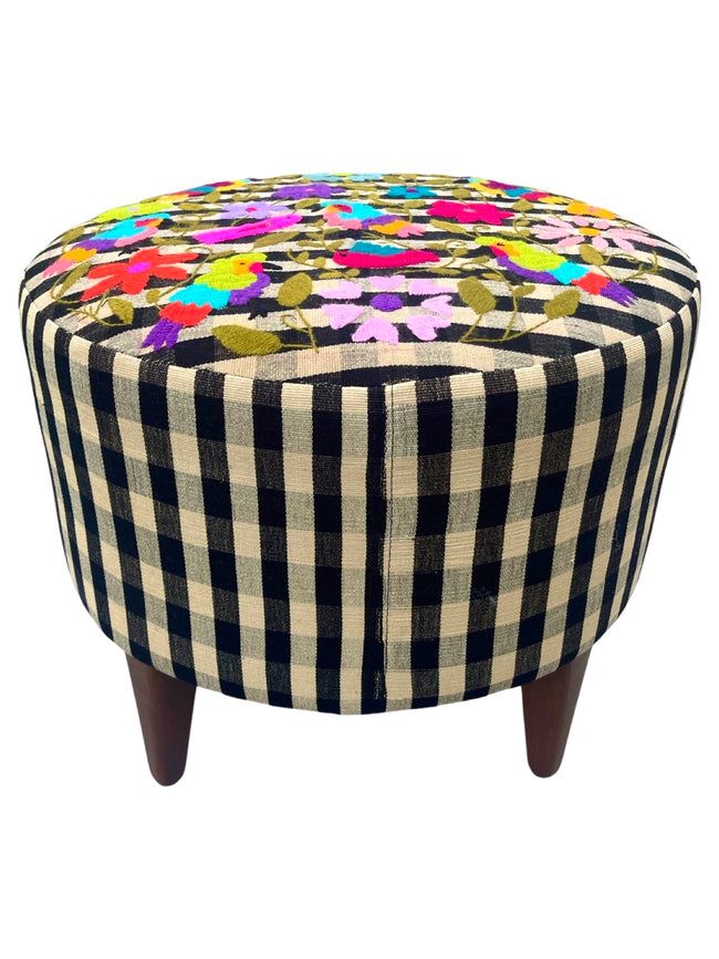Lucia Handwoven Embroidered Ottoman Black & Tan -FolkProject