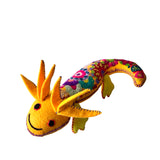 Embroidered yellow felt ajolote -