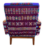 Marcela armchair featuring vintage Guatemalan Maya textiles, back