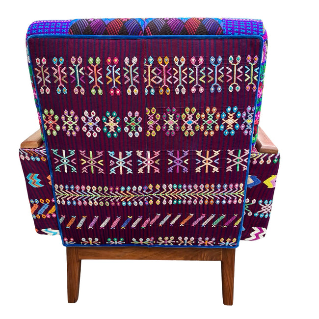 Marcela armchair featuring vintage Guatemalan Maya textiles, back