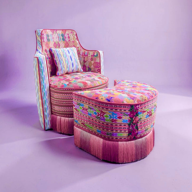 Sol y Luna armchair and stool mauve bacground- FolkProject