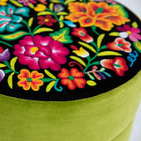 Mila Embroidered Velvet Ottoman green and black - FolkProject