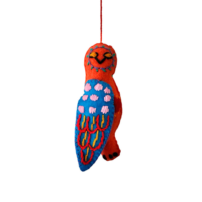 Hand Embroidered Owl Ornament - folk project