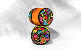 Mila Embroidered Velvet Ottoman saffron and brown - FolkProject