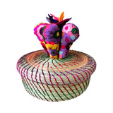 Handmade cactus tortilla basket with embroidered felt cactus and woven pine needle basket, handcrafted in Mexico- FolkProject