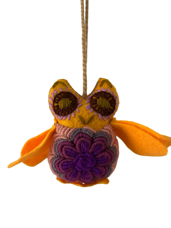Handcrafted embroidered owl ornament - FolkProject