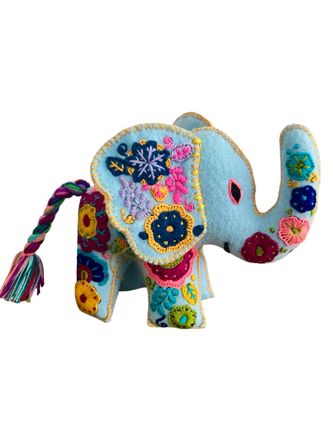 Hand-embroidered felt elephant handcrafted in Chiapas, Mexico, featuring vibrant colors and intricate embroidery- FolkProject