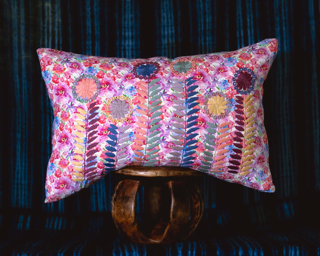 Embroidered Sofia lumbar pillow - FolkProject