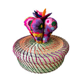 Handmade cactus tortilla basket with embroidered felt cactus and woven pine needle basket, handcrafted in Mexico- FolkProject