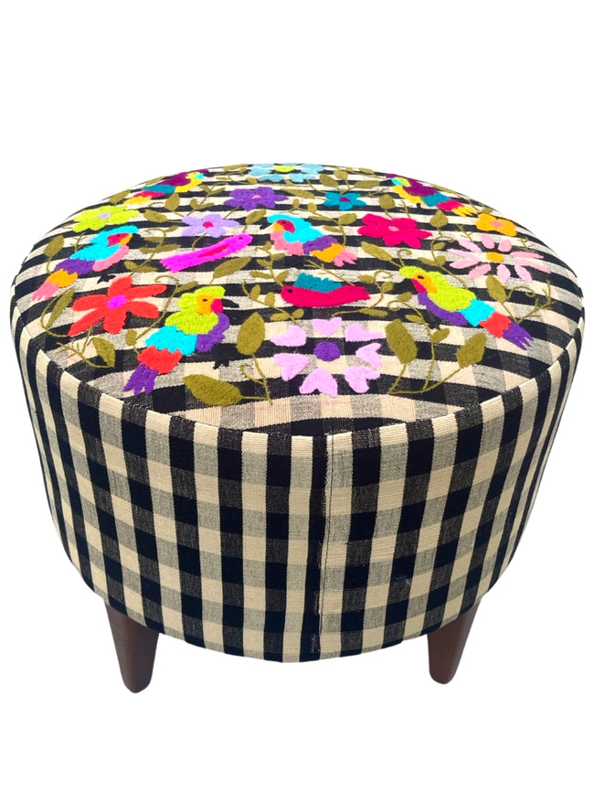 Lucia Handwoven Embroidered Ottoman Black & Tan -FolkProject