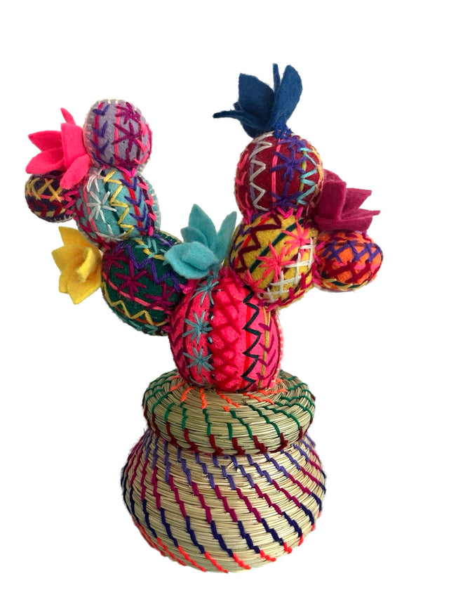 Embroidered Nopal Cactus Basket Small -