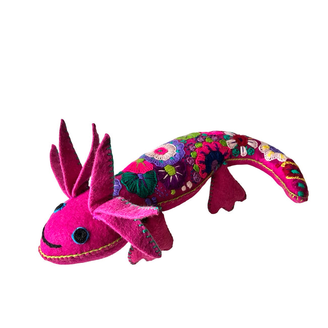 Embroidered felt ajolote -