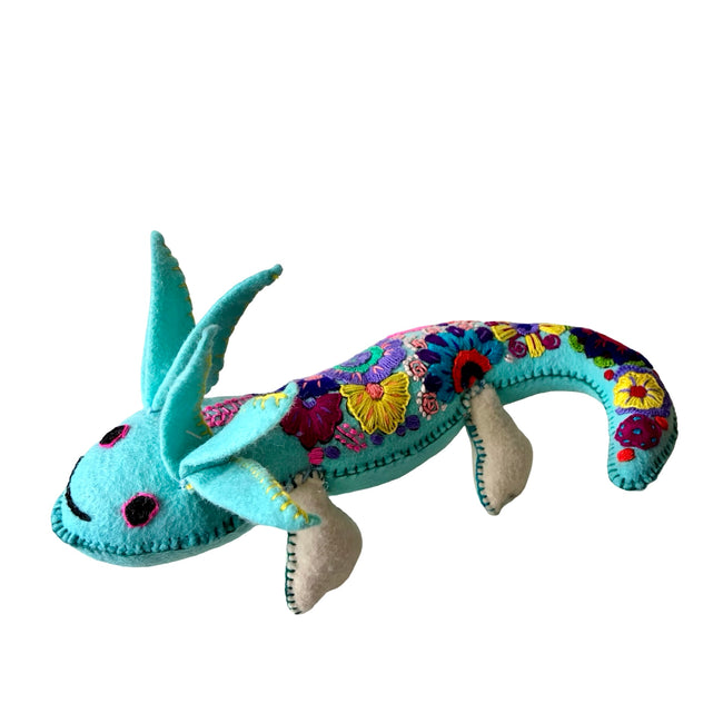 Embroidered felt ajolote -
