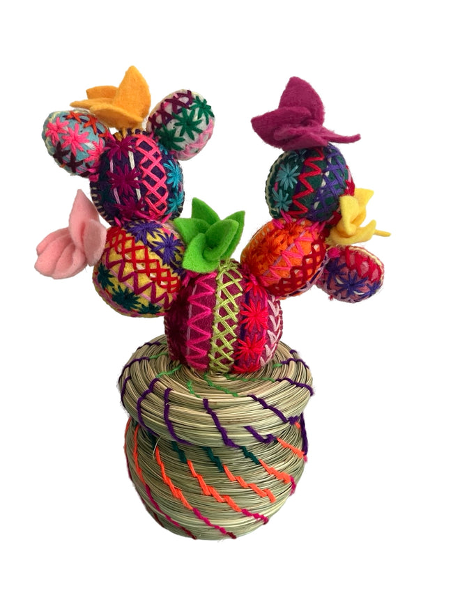 Embroidered Nopal Cactus Basket Small -