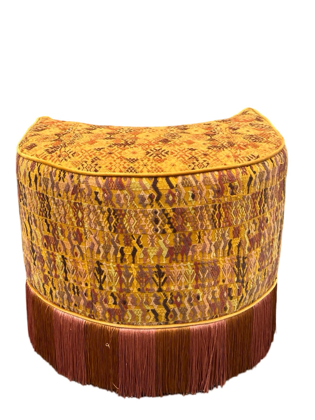 Sol y Luna stool featuring vintage Guatemalan Maya textiles, handcrafted locally in California- FolkProject