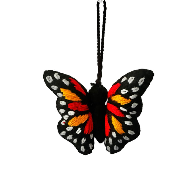 Hand-embroidered felt monarch butterfly ornament with colorful details, handcrafted in Mexico. - FolkProject