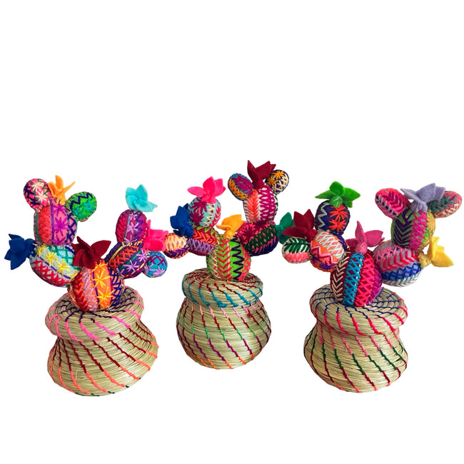 Embroidered Nopal Cactus Basket Small -