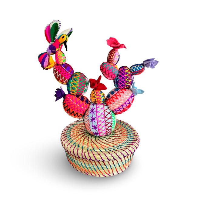 Flowering Nopal Cactus with Hummingbird Tortilla Basket