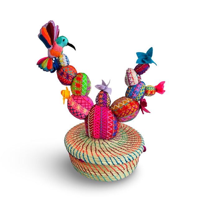 Flowering Nopal Cactus with Hummingbird Tortilla Basket
