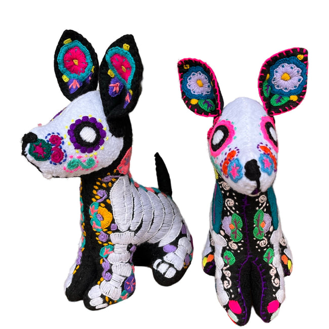 Embroidered xoloitzcuintli calaca - FolkProject