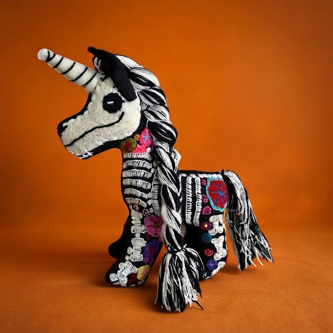 Embroidered Felt Unicorn calaca/ Day of the Dead -