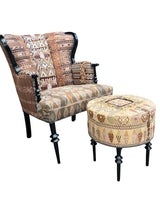 Magdalena wingback chair and ottoman both three-quarter view- FolkProject