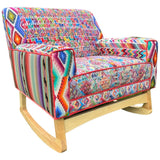 Malia handcrafted rocking chair upholstered in colorful Guatemalan huipil, corte, and handwoven ikat textiles. - FolkProject
