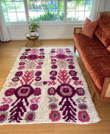 Wool shag rug floral pinks - FolkProject