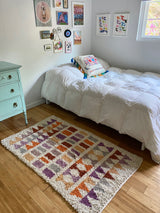 Small Wool shag rug geometric mauve / mustard / orange - FolkProject