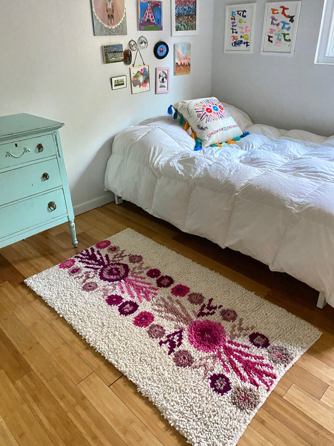 Small Wool shag rug floral pinks - FolkProject