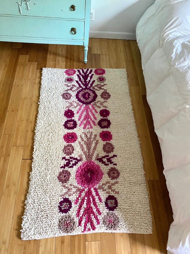 Small Wool shag rug floral pinks - FolkProject