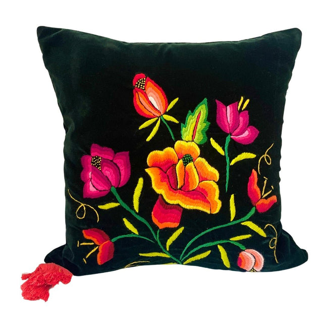 Embroidered velvet Mila pillows saffron, dark green, plum - FolkProject