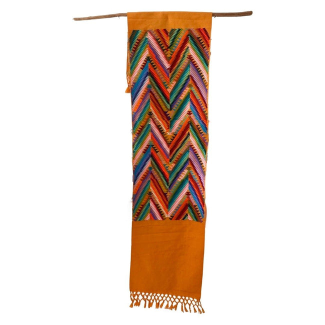 Chichi Apricot handwoven brocade table runner crafted by Maya artisans in Chichicastenango, Guatemala. - FolkProject
