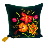 Embroidered velvet Mila pillows saffron, dark green, plum - FolkProject