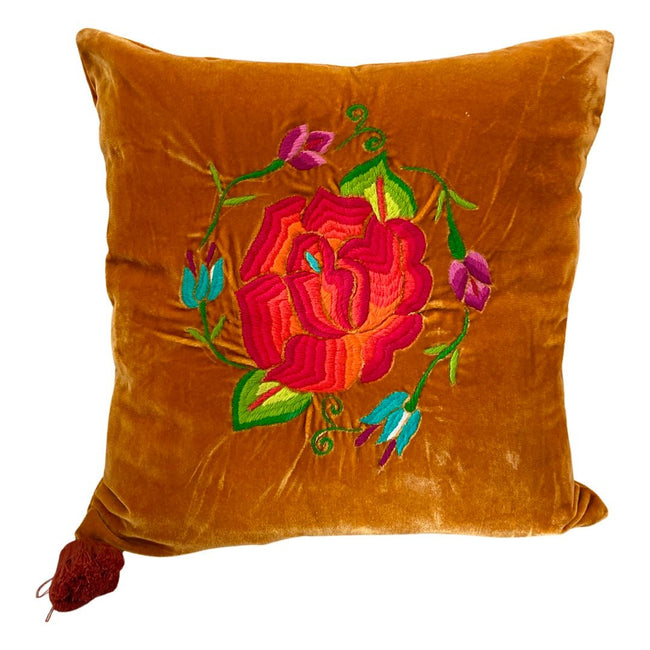 Embroidered velvet Mila pillows saffron, dark green, plum - FolkProject