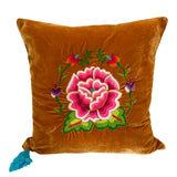 Embroidered velvet Mila pillows saffron, dark green, plum - FolkProject
