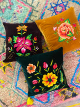 Set of Embroidered velvet Mila pillows in saffron, dark green & plum. Handcrafted accent pillows for your home-FolkProject.