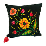 Embroidered velvet Mila pillows saffron, dark green, plum - FolkProject