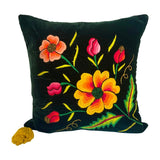 Embroidered velvet Mila pillows saffron, dark green, plum - FolkProject